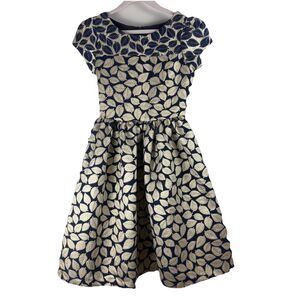 Rare Editions Navy Gold Leaf Fit & Flare Dress